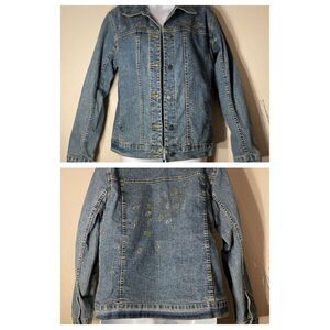 Sunburst Vintage Denim Jacket Studded Leaf Design Gold Silver Embellished Large